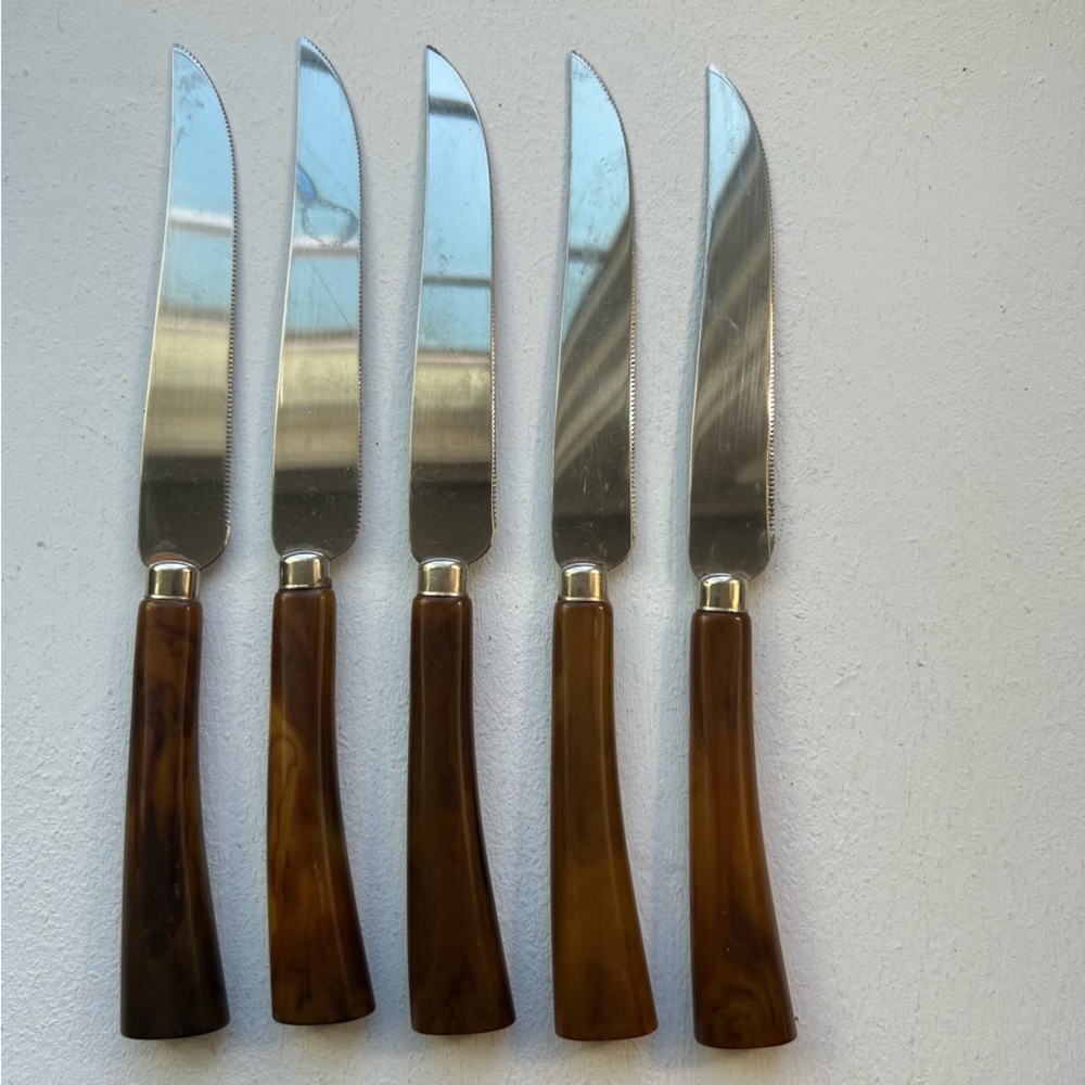 Vintage MCM E. Parker stainless steel steak knives brown handle  England lot 5